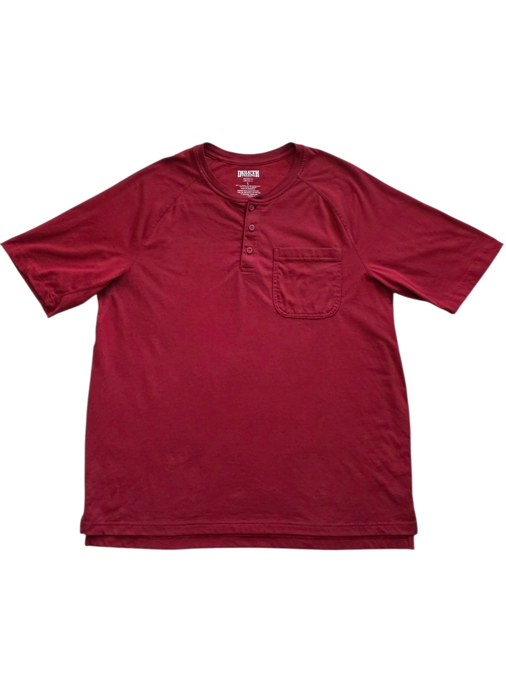 Duluth Trading Company Large Red Maroon Longtail Tee Henley Shirt Work Wear